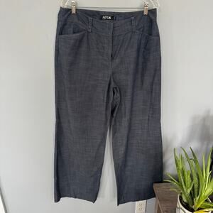 Apt 9 Style Maxwell Wide Leg Dark Blue Chambray Pants Size 14 Spandex Blend